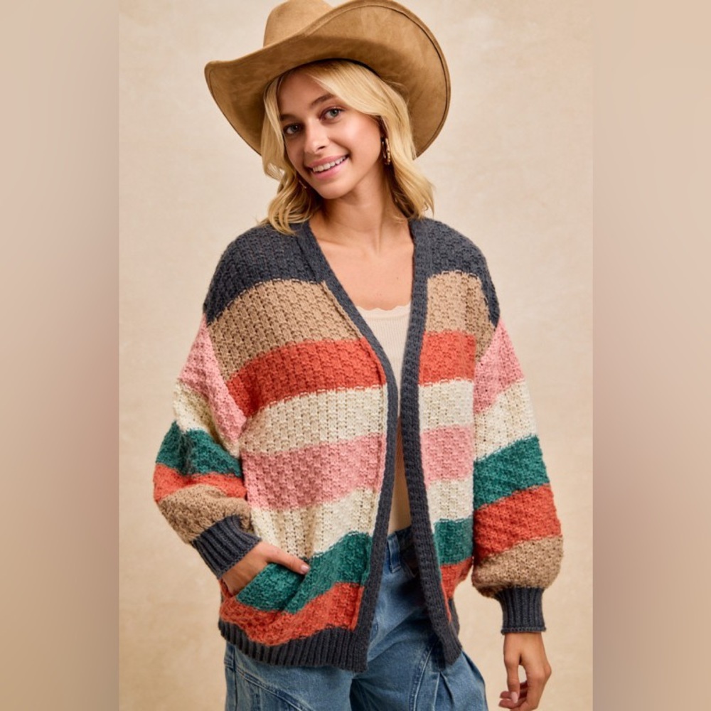 B7 new Bibi cardigan sweater striped color block small medium large extra large